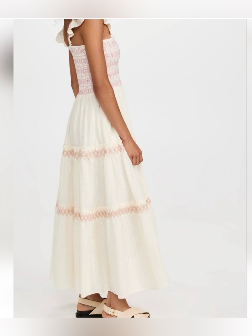 NWT ANTHROPOLOGIE SIM & SAM CREAM SMOCKED TIERED MAXI DRESS  SIZE L - Picture 7 of 14